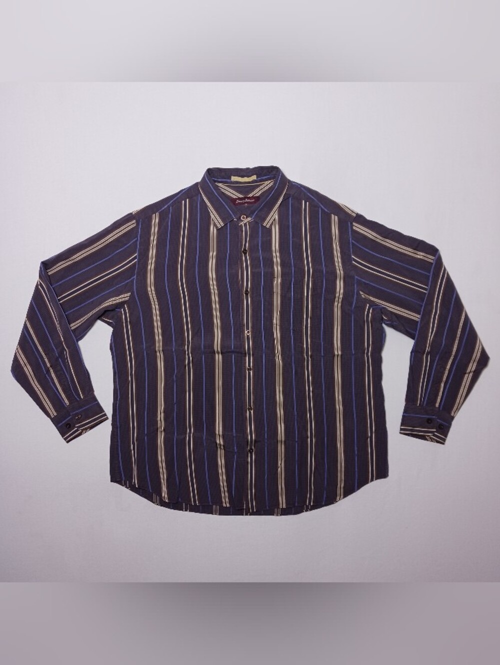 Tommy Bahama Mens Silk Woven Long Sleeve Shirt Oversized Large Vertical Stripes